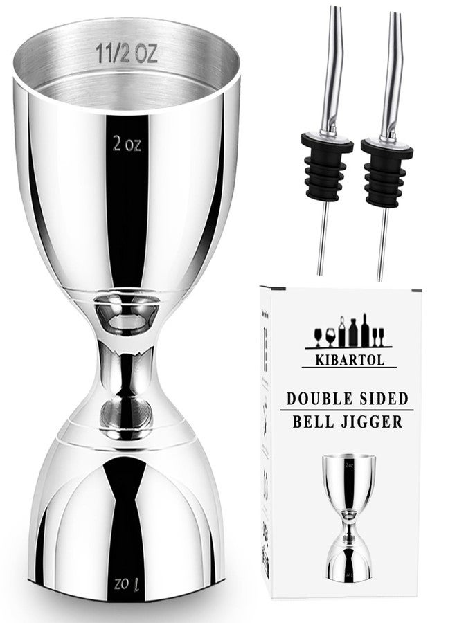 KIBARTOL Jigger for Bartending, 2 oz 1 oz Bartender Jigger Stainless Steel, Double Cocktail Jiggers with Internal Measurements, Bar Tool for Bartending, Shot Drink Measurer for Cocktails(1Jigger - 2 Pourers） - Image 1